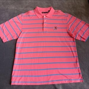 Oxford Golf Striped Henley Polo Shirt Mens Large Pink Blue Embroidered Cotton